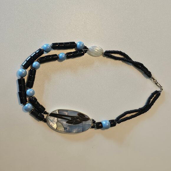 Vintage Lee Sands Abalone Necklace with Mother of Pearl and Bamboo Palm Tree - Picture 5 of 6